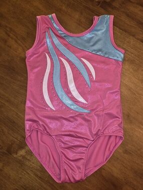 Girls Pink and Aqua Gymnastics Leotard Sz 6A (5-6 Yrs)